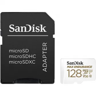 Card de memorie SanDisk micro SD Max Endurance Video 128 GB, Class 10, V30, UHS-I U3 + adaptor