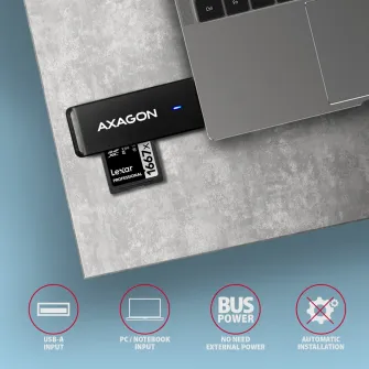 Card reader Axagon CRE-S2N, USB-C 3.2, 2 in 1, SD, microSD, Negru