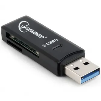 Card Reader extern GEMBIRD, interfata USB 3.0, citeste/scrie: SD, micro SD; plastic, negru