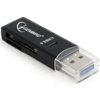 Card Reader extern GEMBIRD, interfata USB 3.0, citeste/scrie: SD, micro SD; plastic, negru