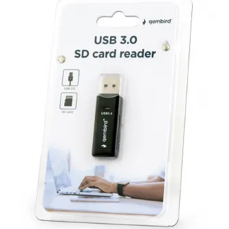Card Reader extern GEMBIRD, interfata USB 3.0, citeste/scrie: SD, micro SD; plastic, negru