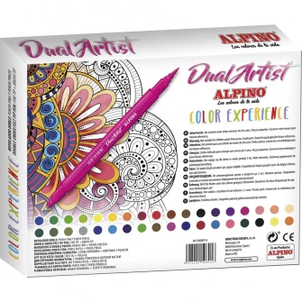 Carioca cu 2 capete Alpino Dual Artist tip pensula, 36 culori/set