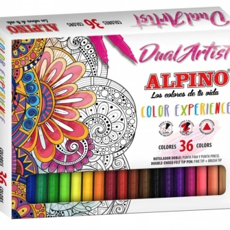 Carioca cu 2 capete Alpino Dual Artist tip pensula, 36 culori/set