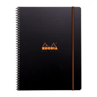 Carnet notite de birou cu spira Clairefontaine Rhodia, PP, 100% Reciclat si Reciclabil, Certificare PEFC, A4+, 160 pagini dictando, 4 perforatii pentru indosariere, 5 separatoare repozitionabile, Negru