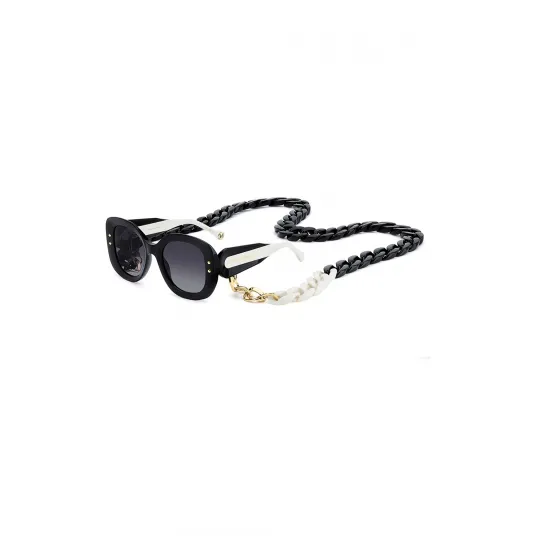 Carolina Herrera, Ochelari de soare cu lentile rotunde, Alb, Negru, 53-22-140
