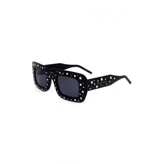 Carolina Herrera, Ochelari de soare dreptunghiulari cu strasuri, Negru, Argintiu, 50-26-145