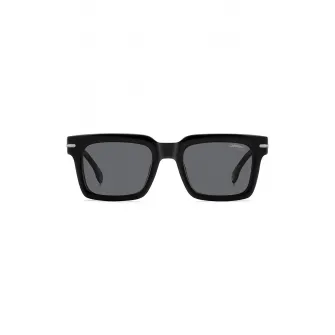 Carrera, Ochelari de soare patrati cu logo, Negru, Argintiu, 52-21-150