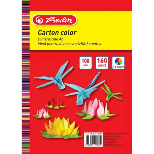 Carton Colorat Herlitz, 160 grame, dimensiune 295 x 210 cm, 100 coli
