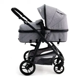 Carucior Asalvo Two+ cu cadru de aluminiu, convertibil in landou, cu port-bebe, pana la 22 kg, 0 luni+, gri