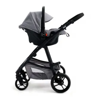 Carucior Asalvo Two+ cu cadru de aluminiu, convertibil in landou, cu port-bebe, pana la 22 kg, 0 luni+, gri