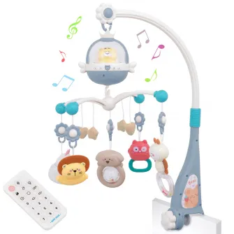Carusel muzical pentru patut Mappy Star, cu telecomanda si bluetooth, albastru
