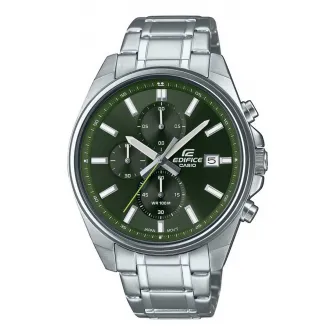 Casio, Ceas cronograf cu bratara metalica, Argintiu, Verde