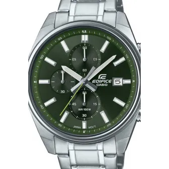 Casio, Ceas cronograf cu bratara metalica, Argintiu, Verde