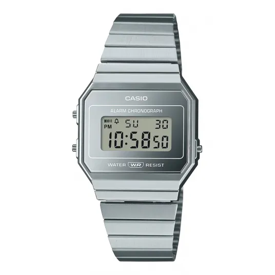 Casio, Ceas digital cu o bratara de otel inoxidabil, Argintiu