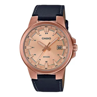 Casio, Ceas quartz de otel inoxidabil, Auriu rose, Negru