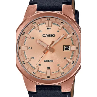 Casio, Ceas quartz de otel inoxidabil, Auriu rose, Negru