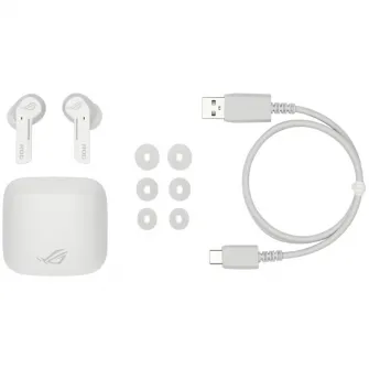 Casti gaming wireless ASUS ROG CETRA, difuzoare ASUS Essence 10mm, anularea activa a zgomotului, EQ/virtual 7.1 via Armoury Crate, autonomie 27h, functii tactile, Alb