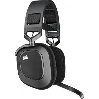 Casti gaming wireless Corsair HS80, surround Dolby Atmos, multiplatforma PC PS4/PS5, iluminare RGB, Negru Carbon