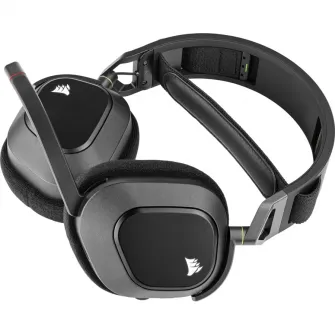 Casti gaming wireless Corsair HS80, surround Dolby Atmos, multiplatforma PC PS4/PS5, iluminare RGB, Negru Carbon