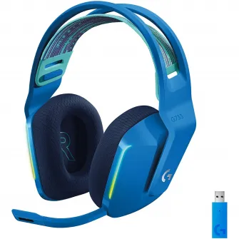 Casti gaming wireless Logitech G733, ultrausoare, Lightsync RGB, Albastru