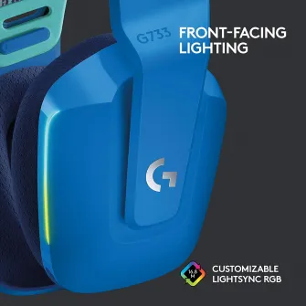 Casti gaming wireless Logitech G733, ultrausoare, Lightsync RGB, Albastru