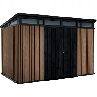 Casuta de gradina Keter Pent 11x7, 342 x 218 x 226cm, plastic DecoCoat, maro, usa dubla, ferestre