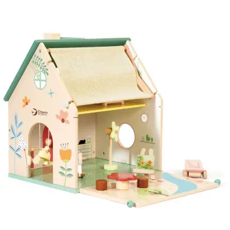 Casuta din lemn pentru papusi, Mappy Flower Cottage cu figurine si mobilier, multicolor