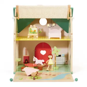 Casuta din lemn pentru papusi, Mappy Flower Cottage cu figurine si mobilier, multicolor