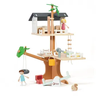 Casuta din lemn pentru papusi, Mappy Tree House cu figurine si mobilier, multicolor