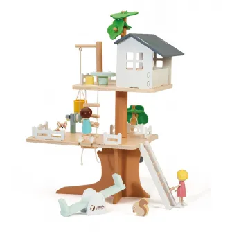 Casuta din lemn pentru papusi, Mappy Tree House cu figurine si mobilier, multicolor