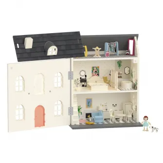 Casuta din lemn pentru papusi, Mappy Vintage cu figurine, multicolor