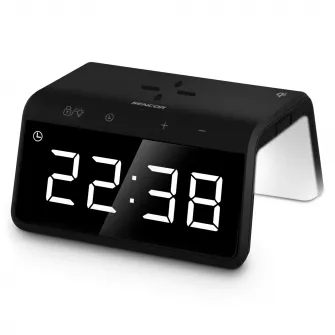 Ceas cu alarma digital SENCOR SDC 7900 Qi, afisaj LED, incarcare fara fir, functie de amanare, negru/alb
