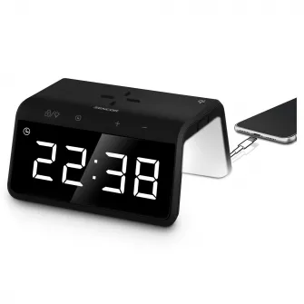 Ceas cu alarma digital SENCOR SDC 7900 Qi, afisaj LED, incarcare fara fir, functie de amanare, negru/alb