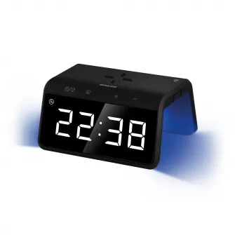 Ceas cu alarma digital SENCOR SDC 7900 Qi, afisaj LED, incarcare fara fir, functie de amanare, negru/alb