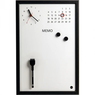 Ceas Memo-Whiteboard magnetic, BI-Silque, cu rama neagra