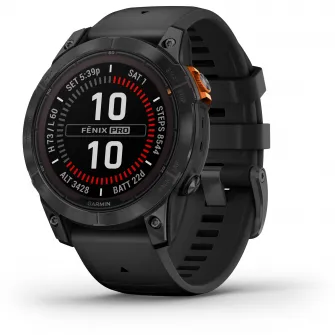 Ceas smartwatch Garmin Fenix 7 Pro Solar, Glass, curea Neagra, Slate Grey