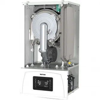 Centrala termica in condensare Motan Condens 100 C38GC25-PV1, 25 kw, schimbator principal inox, schimbator secundar supradimensionat, raport de modulare 1:10, grup hidraulic din composit, fara kit de evacuare