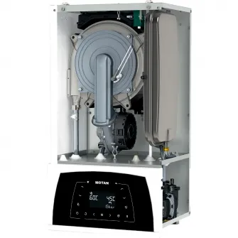Centrala termica in condensare Motan Condens Plus 100 C38GC25V1, 25 kw, schimbator principal inox, schimbator secundar supradimensionat, raport de modulare 1:10, grup hidraulic din bronz, fara kit de evacuare