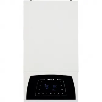 Centrala termica in condensare Motan Condens Plus 100 C38GC25V1, 25 kw, schimbator principal inox, schimbator secundar supradimensionat, raport de modulare 1:10, grup hidraulic din bronz, fara kit de evacuare