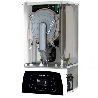 Centrala termica in condensare Motan Condens Plus 100 C38GC29V1, 29 kw, schimbator principal inox, schimbator secundar supradimensionat, raport de modulare 1:10, grup hidraulic din bronz, fara kit de evacuare
