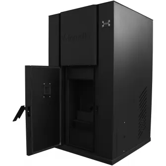Centrala termica monobloc pe peleti Fornello Pellet King 35 KW, pompa circulatie, vas expansiune, supapa de siguranta, tiraj fortat, buncar peleti 80 l, aprindere automata, telecomanda, recomandat pentru 250 mp, Negru