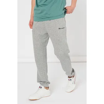 Champion, Pantaloni de trening cu model uni si detaliu logo, Gri melange, L