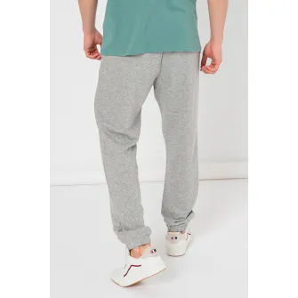Champion, Pantaloni de trening cu model uni si detaliu logo, Gri melange, L