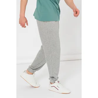 Champion, Pantaloni de trening cu model uni si detaliu logo, Gri melange, L