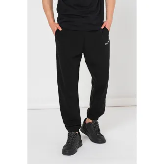 Champion, Pantaloni de trening cu model uni si detaliu logo, Negru, L