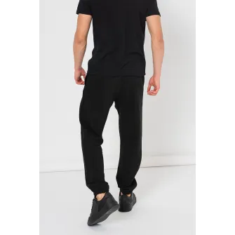 Champion, Pantaloni de trening cu model uni si detaliu logo, Negru, L