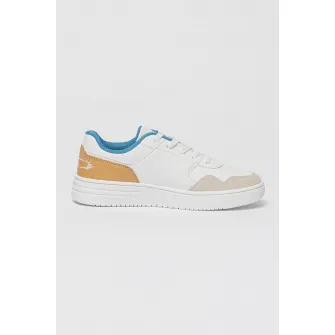 Champion, Pantofi sport din piele ecologica cu aspect contrastant, Maro, Alb, 39 EU