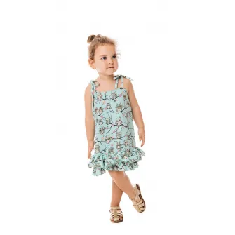 CHARMONY, Rochie cu imprimeu grafic si terminatie cu volan, Verde, Albastru glaciar, 104-110 CM