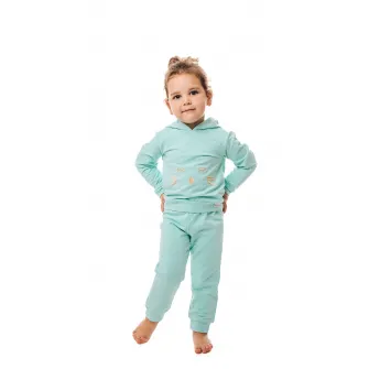 CHARMONY, Set de pantaloni de trening si hanorac cu urechi aplicate, Verde menta, 110-116 CM