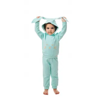 CHARMONY, Set de pantaloni de trening si hanorac cu urechi aplicate, Verde menta, 110-116 CM